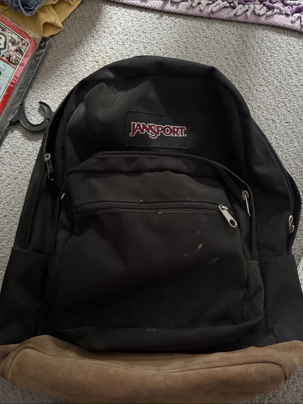 Jansport Black Backpack with Brown Suede Base